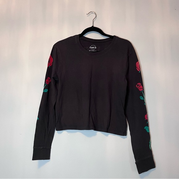 Hollister Tops - Hollister Long Sleeve T Shirt Womens S Black Crewneck Cropped Tiger Rose